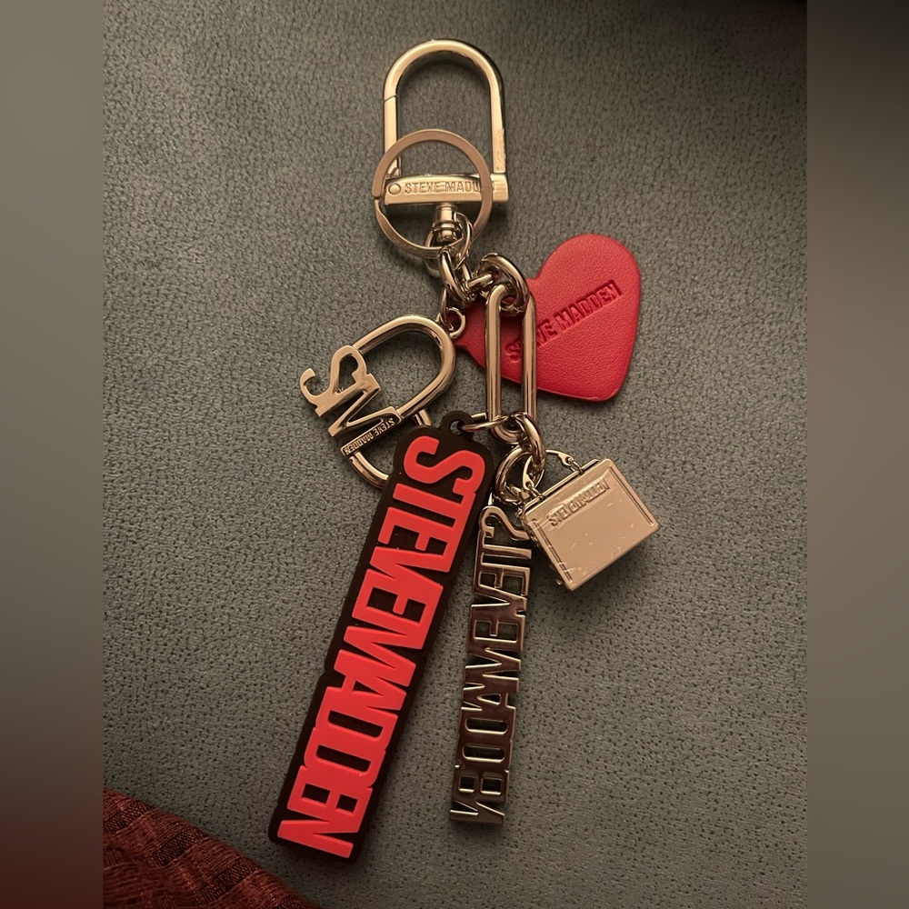 Steve Madden Red and Silver Charm Keychain